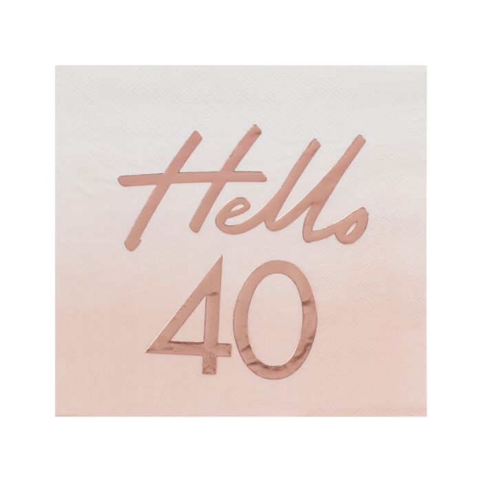 HELLO 40TH BIRTHDAY PARTY NAPKINS ROSE GOLD – Partido Dress Up & Party